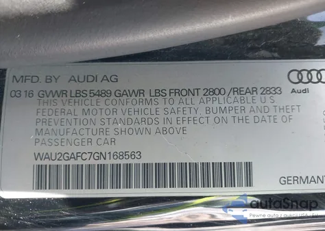 2016 Audi A7 3.0T Premium Plus z USA, uszkodzony, nr VIN WAU2GAFC7GN168563